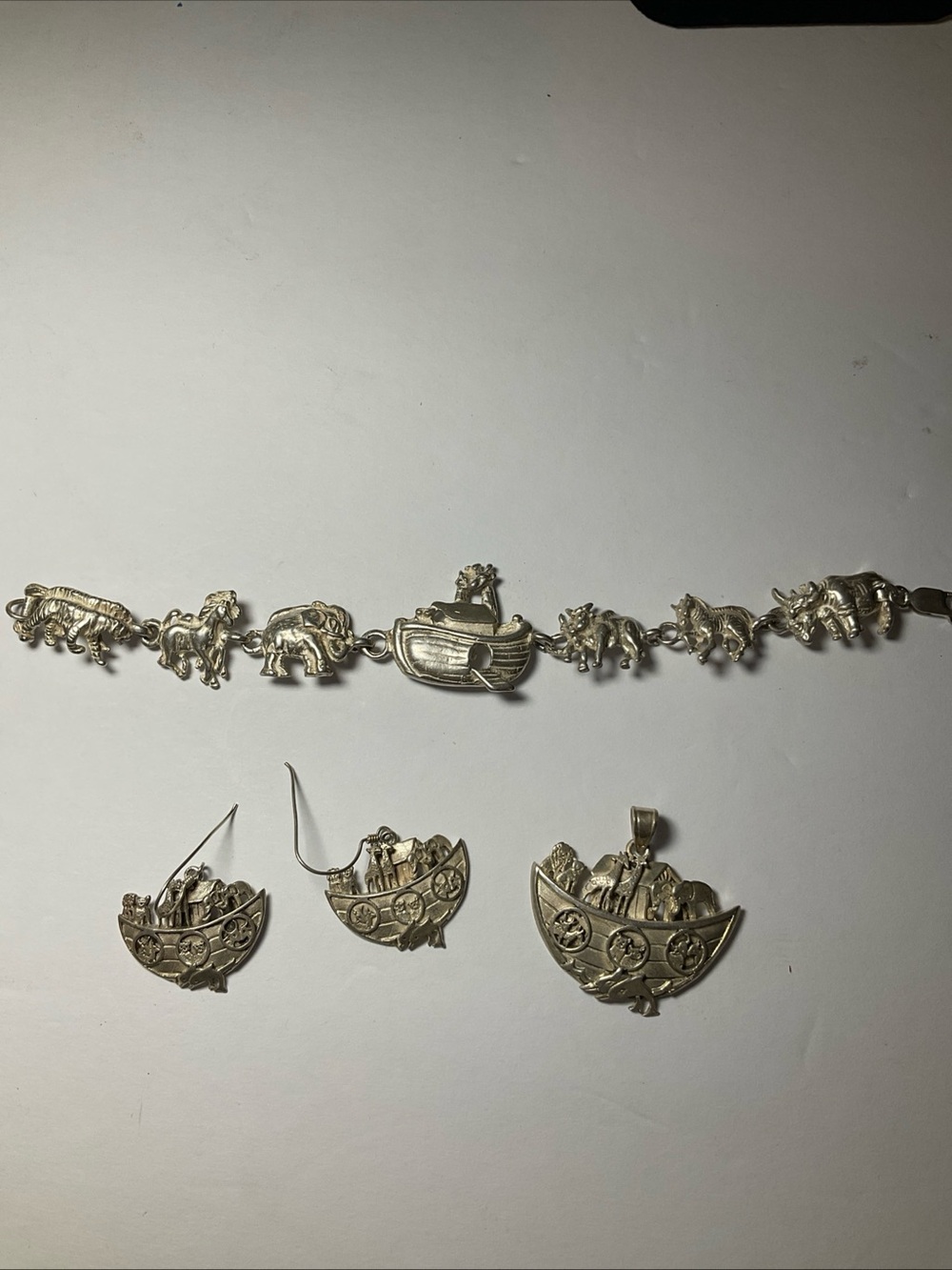 Noah's Ark Silver-Tone Charm Bracelet with Matching Pendant & Earrings